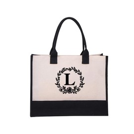 AIXXCUVQ Alphabet Beach Bag Preferred For Travel Enthusiasts Letter Cotton Canvas Bag Canvas Canvas Shopping Bag Handbag Canvas, L flower