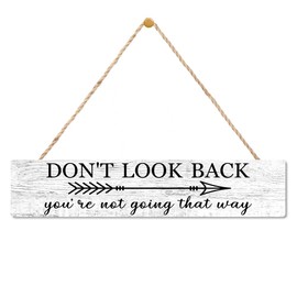 AGMDESIGN Don't Look Back You're Not Going That Way Wood Sign Motivational Wall Decor for Shelf Desk Door, Rustic Farmhouse Office Gym Dorm Wooden Hanging Plaque, Career Change Encouragement
