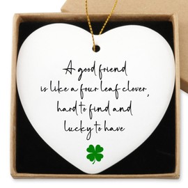 Gifts for Best Friend Hanging Ornament A Good Friend is Like A Four Leaf Clover Friendship Gifts for Women Friends Christmas Ceramic Heart Keepsake Ornament Birthday Gift for Sister