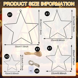 UOY Metal Star Black Pack of 6 Christmas Decoration Stars Metal Stars for Hanging with Jute String Metal Decorative Hanger Stars Christmas Star Window Decoration for Ceiling Wall Window Christmas