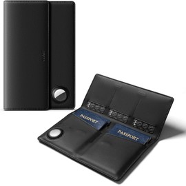 VULKIT Portapasaportes Familiar para 4 Personas Cartera de Pasaporte de Cuero con Ranura para Airtag Múltiples Portapasaportes con Bloqueo RFID Organizador de Documentos de Viaje Bifold