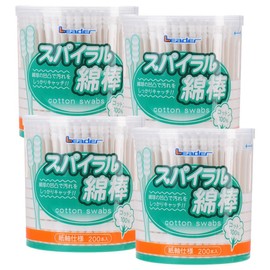 Leader cotton swab spiral cotton swab, 200 pieces, 4 pieces / Leader면봉 나선형면봉, 200개입, 4개