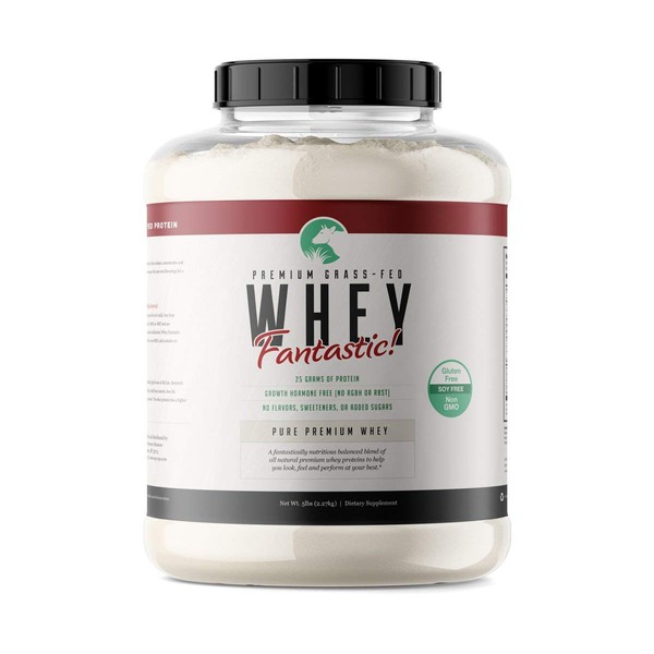 Whey Fantastic 5LB 100% Pure Grass Fed Whey Protein - Unflavored Bulk - Optimum Blend of Undenatured Whey Isolate, Concentrate & Hydrolysate - Non-GMO, Soy & Gluten Free - 75 Servings
