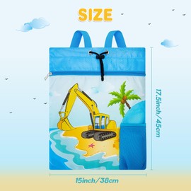 WAWSAM Kids Gym Drawstring Backpack Beach Bag, 38×45 cm Truck Sports Gym Bag for Boys Kids Swimming String Bag Shopping Yoga Sackpack Birthday Gift with Zippered Pocket and Bottle Pocket