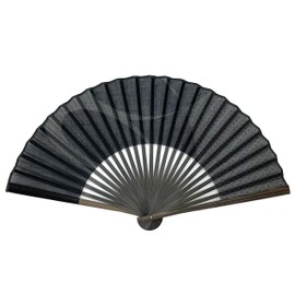 Men's Folding Fan Set, Fan Bag with Fan Holder, Presentation Box, Men's, Gentleman, Gift, Swallow, Tsubame, Pattern, Cotton Fan, Black, black (black 19-3911tcx), 22cm