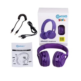 Contixo Kids Bluetooth Wireless Headphones KB2600 | 85db Volume Limiter Limiting, Built-in Microphone Includes AUX Wired Audio Cable Kid Safe for Boys Girls (Purple)