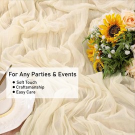 Frepea Set of 2 Table Runners with Pleats 90 x 300 cm Beige Cheese Cloth Table Decoration for Wedding/Birthday