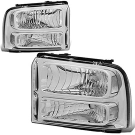 DNA MOTORING Headlamps Headlight Assembly Compatible With 05-07 Ford F250-350 F450 F550SD, Chrome/Clear, HL-OH-FSD05-CH-CL1