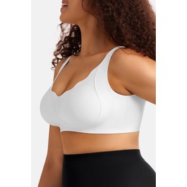 Vertvie Women's Wireless Push Up Bra Seamless No Underwire Scalloped Full Coverage Bralettes Comfort Supportive Bra Plus Size (White,Large)