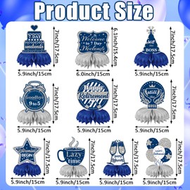 DTOFOOT 10 Pcs Retirement Party Decorations, Blue Silver Retirement Table Honeycomb Centerpieces Happy Retirement Table Topper for Men Women Happy Retirement Decorations for Party Supplies