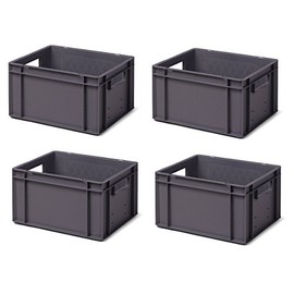 Set of 4 Transport/TK 400/210 Stacking Box – Grey 400X300X210 mm (L x W x H), Polypropylene, 19 Litres, Weight: 40 kg, food grade, Made in Germany – Industrial quality