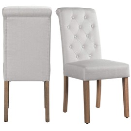 Yaheetech Solid Wood Dining Chairs Button Tufted Parsons Diner Chair Upholstered Fabric Dining Room Chairs Kitchen Chairs Set of 2, Beige