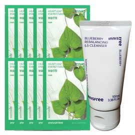 (10 sheets) Innisfree Energy Mask Houttuynia cordata + Blueberry Rebalancing 5.5 Cleanser 100ml / (10매)이니스프리 에너지 마스크 어성초+블루베리 리밸런싱 5.5 클렌저 100ml