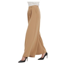 Tronjori Women High Waist Casual Wide Leg Long Palazzo Work Dress Pants Business Trousers Regular Size(XXL, Khaki)