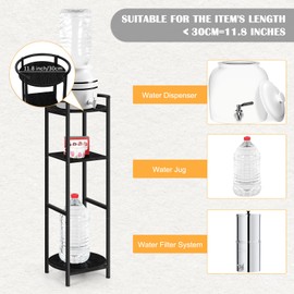 ETELI Water Dispenser Floor Stand with Shelves 3 Tier Small Ceramic Crocks Water Dispenser Storage Drink Dispenser Stand Water Jug Stand Plant for 1-5 Gallon Water Bottle Dispenser Crocks, Black