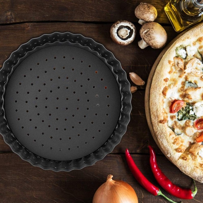 QANYEGN Carbon Steel Pizza Mold Tray, Round Pizza Tray for
