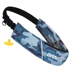 Owntop Automatic Inflatable Swim Jackets, Manual Inflate Belt Pack Adults with C02 Cylinder, Low Profile for Kayaking, Fishing, Paddle Sports (Camo Blue)