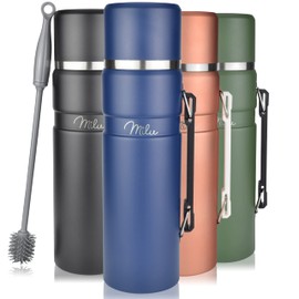 Milu Thermos Flask 1 L - Thermos Flask with Handle - Insulated Stainless Steel Drinking Bottle - 100% Leak-Proof, Double Wall Insulation (Navy Blue, 1000 ml)