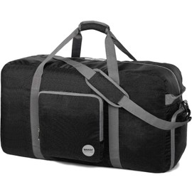 WANDF Foldable Boston Bag, Travel Bag, 5.3 gal (20 L), 10.6 gal (40 L), 15.9 gal ( 60 L), 21.1 gal ( 80 L), 26.4 gal (100 L), 31.7 gal (120 L), Large Capacity, Waterproof, Nylon, Sling Bag, Tote Bag, black 120 liter,