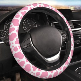 Funda de volante con estampado de vaca rosa para mujeres, hombres y niñas, accesorios de automóvil, decoración antideslizante, de neopreno, para volante de automóvil, protector universal, 15 pulgadas