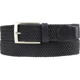 BELTINGER High Quality Stretch Belt with Genuine Leather 3.5 cm Elastic Braided Golf Belt 35 mm Stretchy Plain Braided Belt Sailing Belt, black, silver