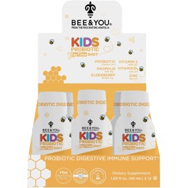 Bee and You Kids Propolis Immune Day Time Shot - Probiotic, Vitamin C, Vitamin D3, Zinc, Immune Support, Gut Health, Digestive Health, 1.69 Fl. oz, 12 Pack