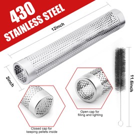 Smoke Tube for Pellet Grill, 5 Hours of Billowing Smoke, Stainless Steel Pellet Smoker Tube for All Grill or Smoker, Hot or Cold Smoking (Round-12 inch)