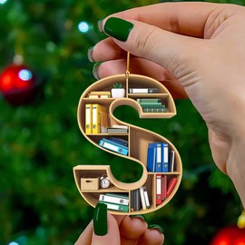 Christmas Number Letter Shaped Book Ornament, Book Lovers Librarian Ornament, Gift for Her Librarian Book Ornament, Lover Bookworm Acrylic Ornament,Book Lover Gift (Letter-S)