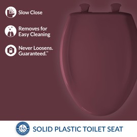 Bemis Classic Colors Slow Close Toilet Seat, Easy Clean Hinges and Durable Plastic Seat, Made in USA, Elongated, Loganberry