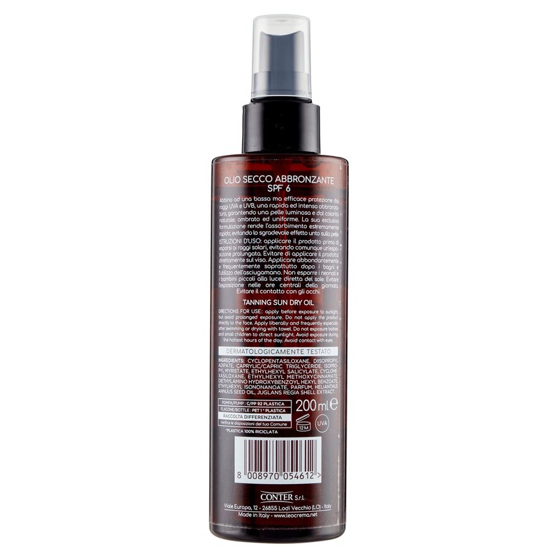 Leocrema Trockenes Bräunungsöl SPF6, niedrig, 200 ml
