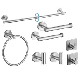 8 Piezas Juego de Accesorios de Baño, 1Toallero Baño  2Portarrollos para Papel 1 toallero de anill 4 Ganchos, 304 Acero Inoxidable, Adecuado para