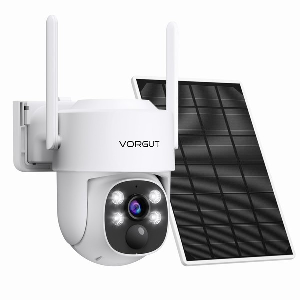 VORGUT Security Camera, Outdoor, Solar, Wireless, Home Use, 2.4G/5G Wi-Fi,