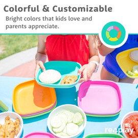 Re-Play Toddler Plates - 22 Oz. Deep-Walled Flat Kids Plates - Dishwasher & Microwave Safe - Made in USA - Set of 4-7.37" x 7.37" x 1.25" - Princess+