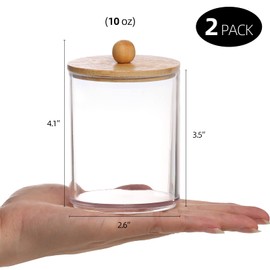 Tbestmax 10-Ounce Qtip Holder Bathroom Jars Canisters for Cotton Ball Swab Pad Storage Dispenzer, Bamboo Lid (2 Pack)