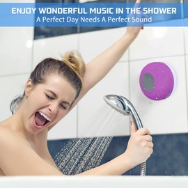 LUKADER Waterproof Bluetooth Shower Speaker Portable Wireless Water-Resistant Speaker Suction Cup,Built-in Mic Gifts for Kids Speakerphone Bathroom Kitchen - Purple