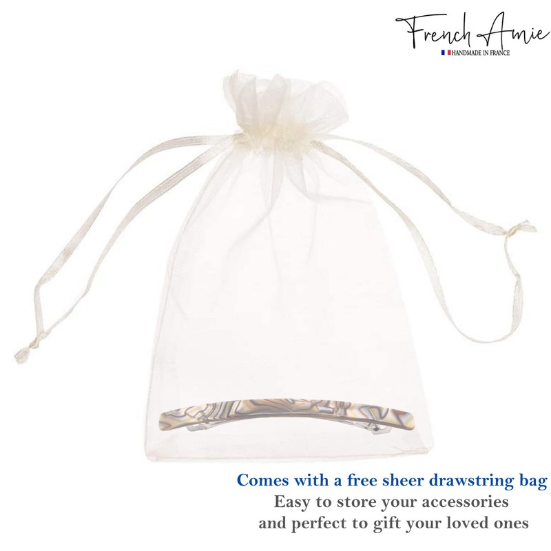 French Amie Long and Thin Handmade Celluloid Onyx Hair Clip