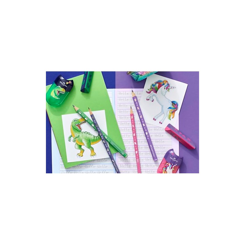 FABER-CASTELL 111519 Dino Writing Set with Pencils HB, Sharpener and