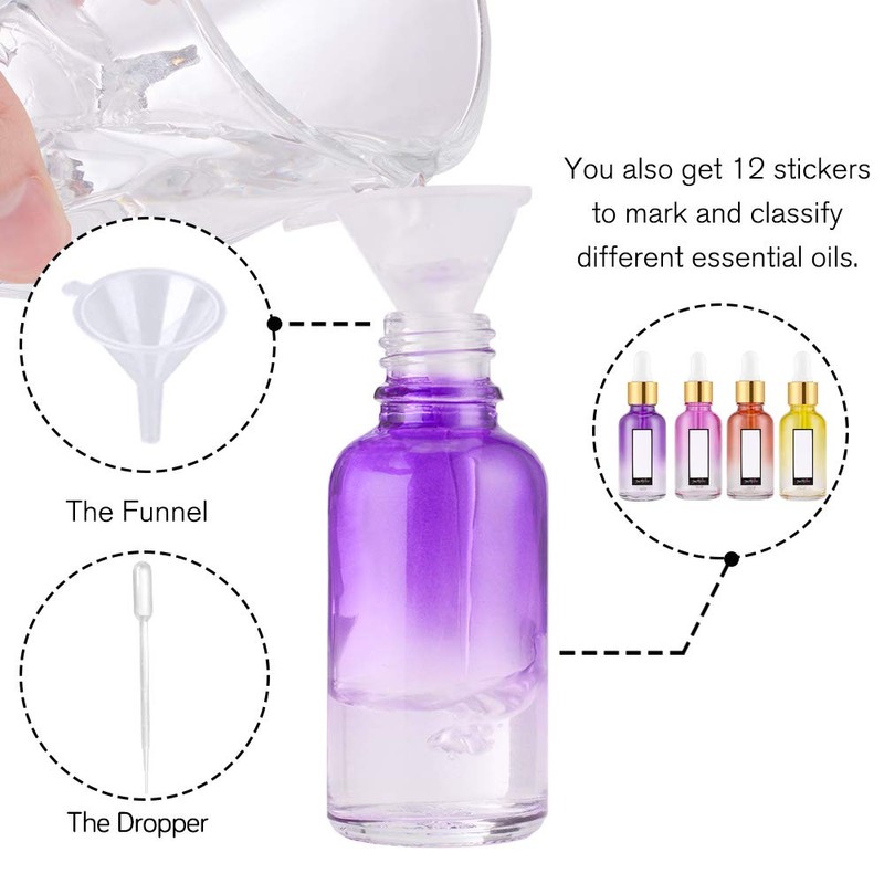 PrettyCare Glass Eye Dropper Bottles 24 Pack, 1oz (30ml) Rainbow