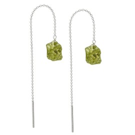 GemInspire Raw Peridot Earrings, Tassel Threader Earrings, Green Crystal Earring, Pull Through Earring, August Birthstone, Daily Wear, 925 Silver Jewelry, Gift for Her (3.50 inch)