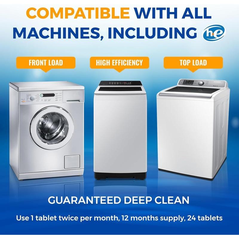 Washing Machine Cleaner Tablets 12-Pack – 1-Year Supply, Septic Safe