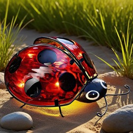 Teaeeno Ladybug Solar Lantern Pattern Light,Hanging Waterproof LED Solar Lights Outdoor Decorative,Sun-Powered Tabletop Lanterns,Metal Solar-Powered Lantern Outdoor