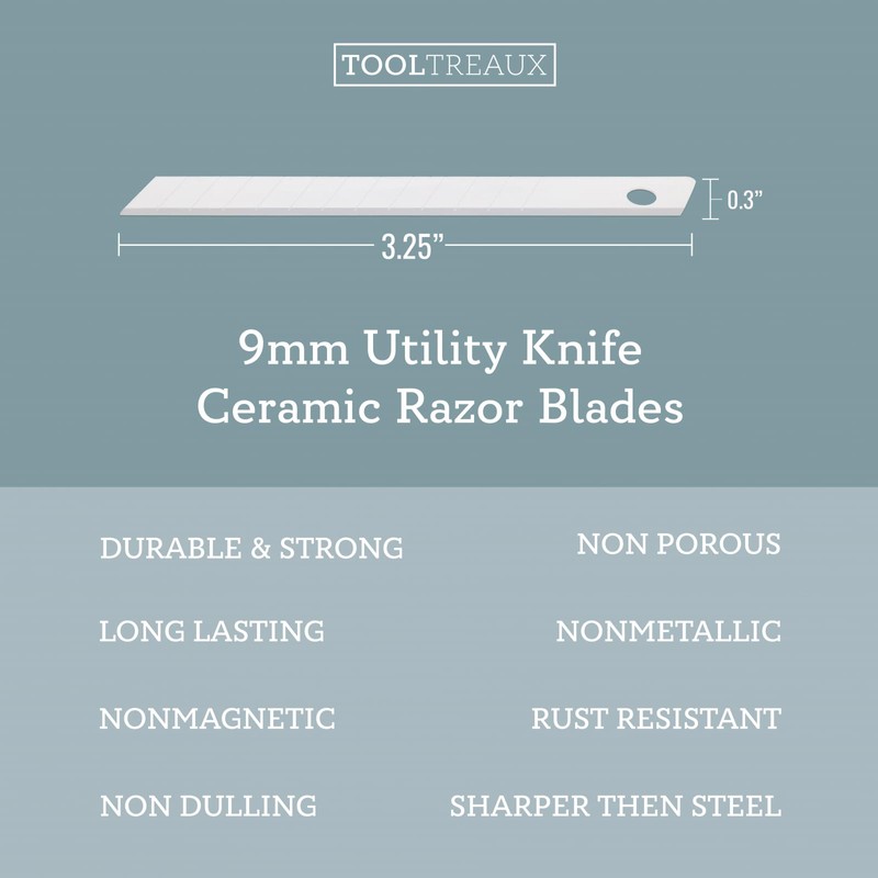ToolTreaux 10-Pack Snap-off 9mm Utility Knife Ceramic Razor Blades, Ultra