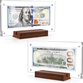 Dollar Bill Frame Display Holder with Black Walnut Base Clear Paper Money for Collectors Ticket Protector Photos Case 7.8 * 4.1inch(4PCS) - Number of Items: 2