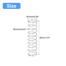 uxcell Compression Spring, 5Pcs 304 Stainless Steel, 10mm OD, 0.5mm Wire Size, 40mm Free Length, Silver Tone