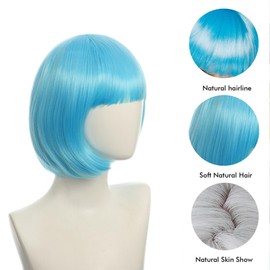 Tangyaoyusun 10Inch Blue Lake Wig with Bang Short Straight Hair Cosplay Bob Wig For Girls Women Theme Party (Blue Lake)