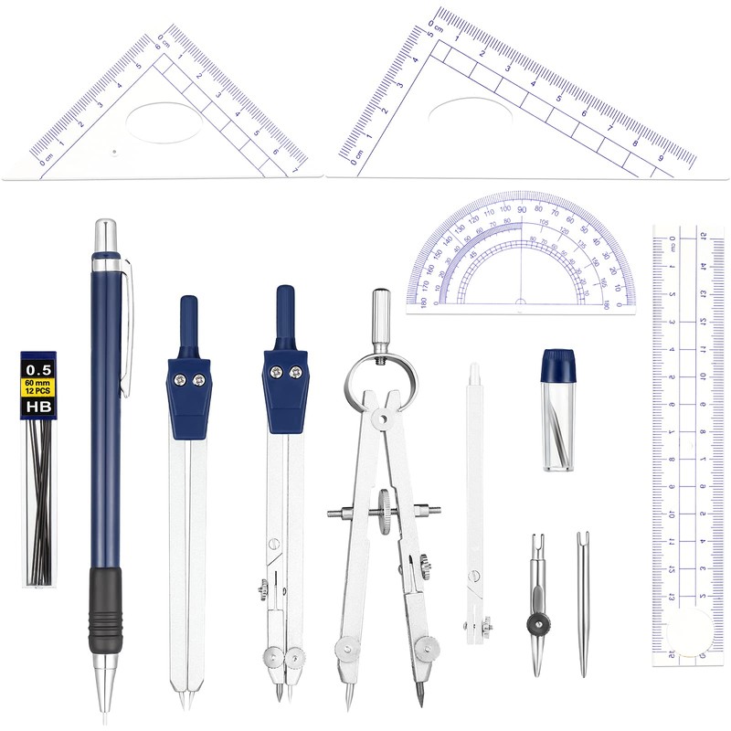 Outus 13 Pcs Geometry Set for Students Math Protractor Compass