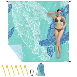 Ainiv Beach Blanket Beach Mat, Large Picnic Blanket 210 x 200 cm (4-6 People) Foldable, Outdoor Blanket Sandproof Waterproof, Beach Accessories with 6 Fixed Nails for Beach, Camping, Hiking, Picnic