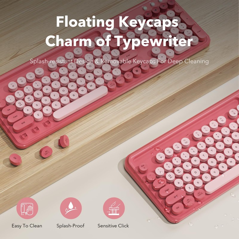 Wireless Keyboard and Mouse Combo, Rose, Round Keycaps, Phone/Tablet Holder