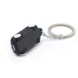 3D OM Keyring with MINI Silicone Model (Black), Stylish Cute Adorable, Silver Chain, Small