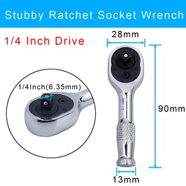 Yakamoz 1/4 Inch Drive Stubby Ratchet Socket Wrench, 72-Tooth Mini Ratchet Wrench, Quick-Release Reversible Small Stubby Ratchet Tool
